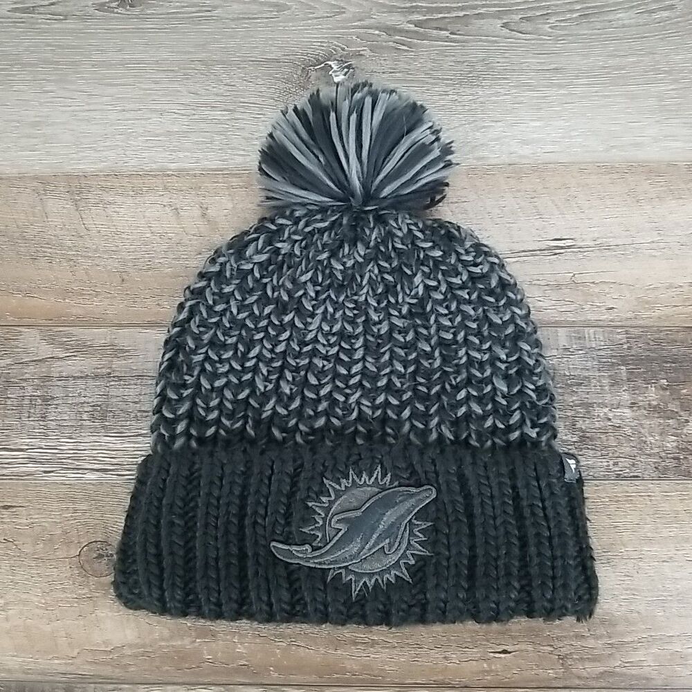 Fanatics Miami Dolphins Black Knit hat with Pom NFL Football Embroidered OSFM